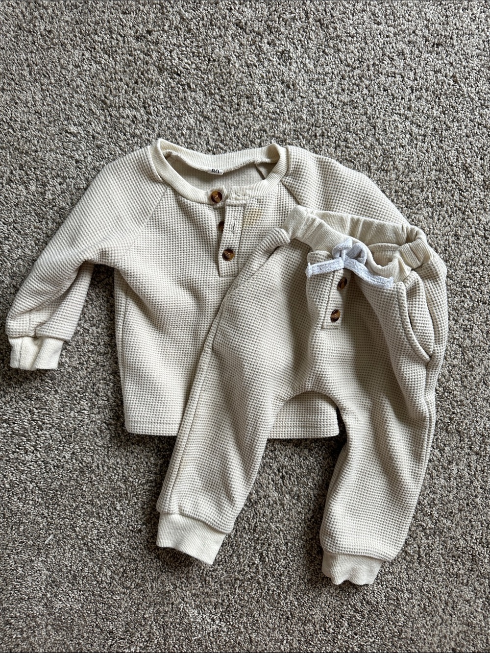 Kids Cream Waffle Knit Jogger Set